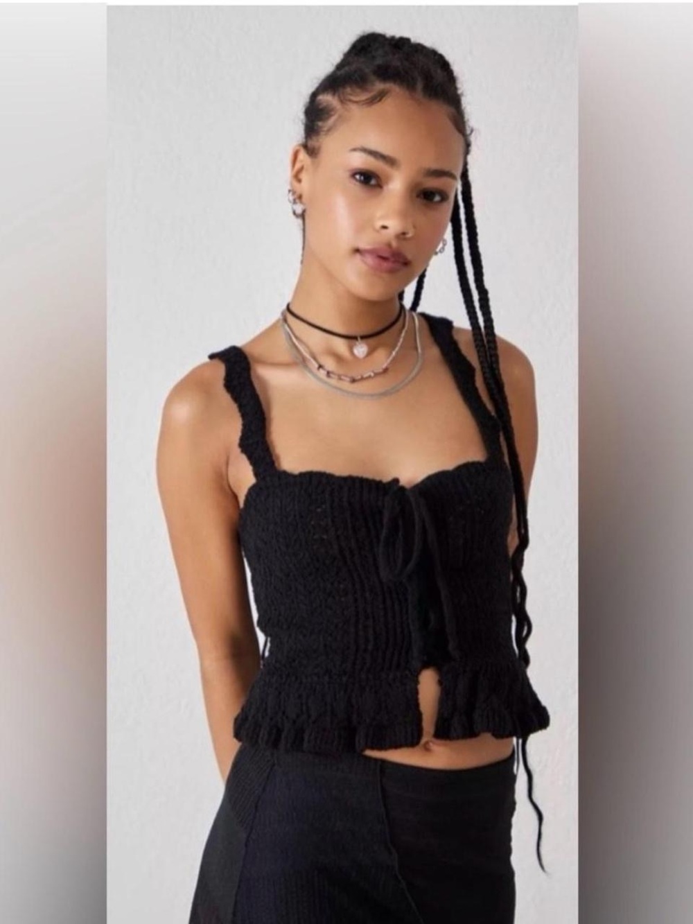 Urban Outfitters Black Carmella Lace Up Knitted Sweater Tank Top Size Small EUC